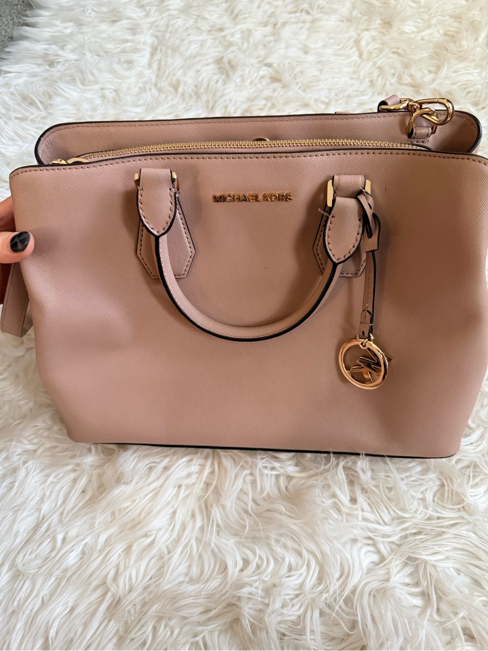 Michael Kors Mauve Pink Saffiano Leather Satchel with Gold Charm